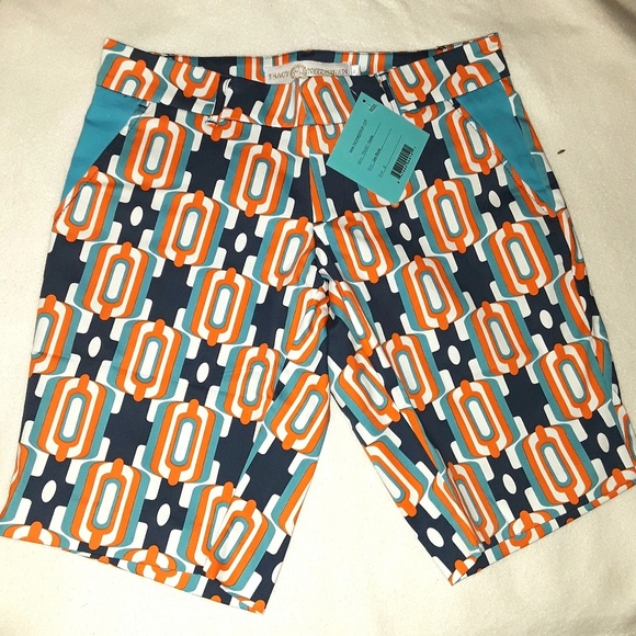 Pants - Blue & Orange Geometric Blocks Bermuda Shorts 2